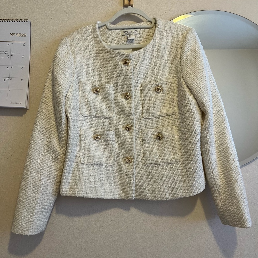 Rachel Zoe Cream Tweed Ladies Jacket/ Blazer with Gold Buttons